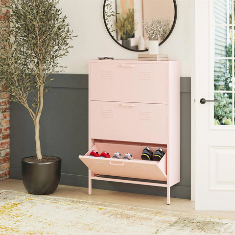 three-drawer-shoe-storage-cabinet-organizer-pink
