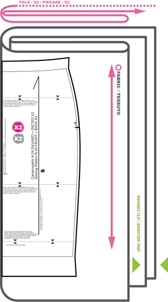 Recommended sewing pattern layout on fabric.