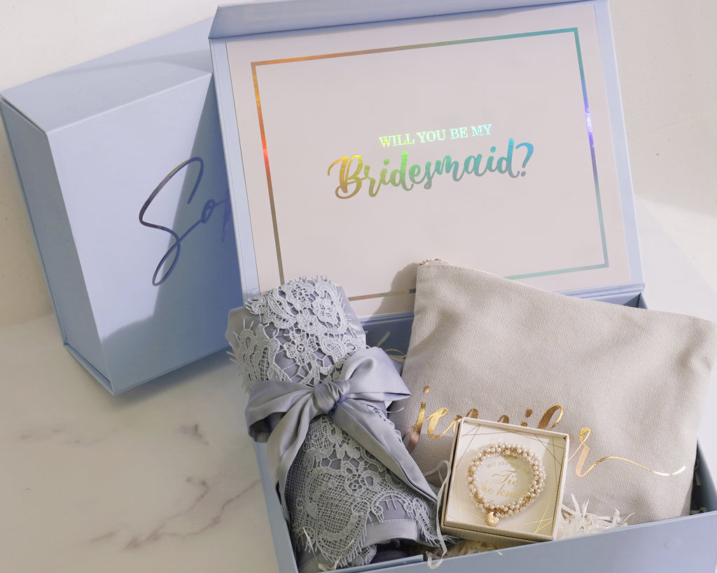 Will You Be My Bridesmaid Proposal Box Dusty Blue
