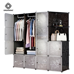 Organono DIY 10-22 FLORAL DOORS BLACK Wardrobe Stackable Cabinet with Corner Shelf