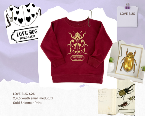 Love bug sweatshirts maroon with gold print