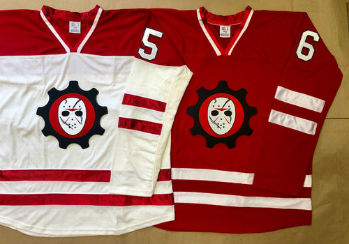 Custom Hockey Jerseys with A Goalie Mask Twill Logo Adult XL / (Just Number) / White