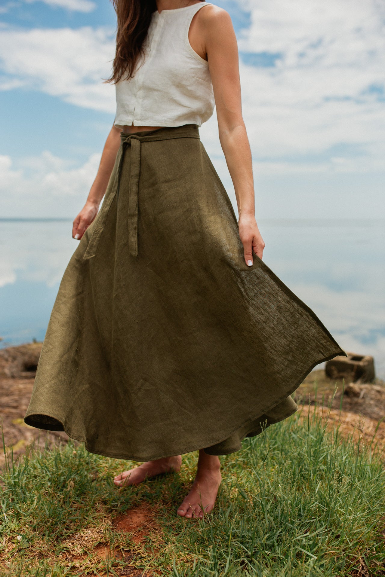 eaphi/different material wrap skirt