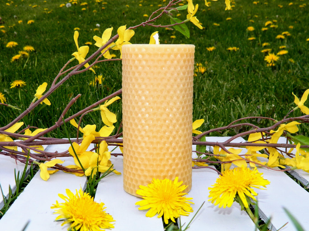 Beeswax Candle- fern leaf cylinder pillar — Honeyrun Farm