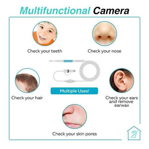 Earbuddies' 3-in-1 ear camera can be used for your ears, nose, mouth, hair, and even skin pores! Great device if you have kids at home.