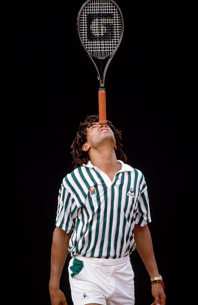 yannick noah racket on head