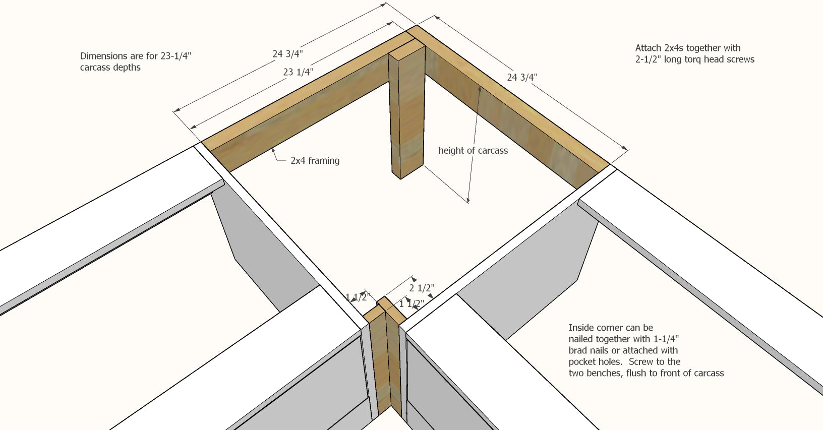 closed corner bench framing diy