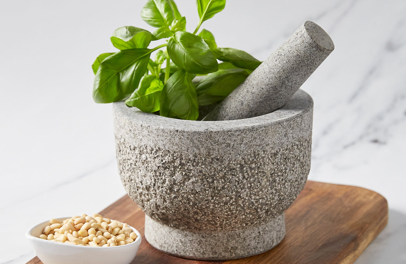 Large Mortar and Pestle Set, 2 Cup Capacity, Heavy Granite Stone