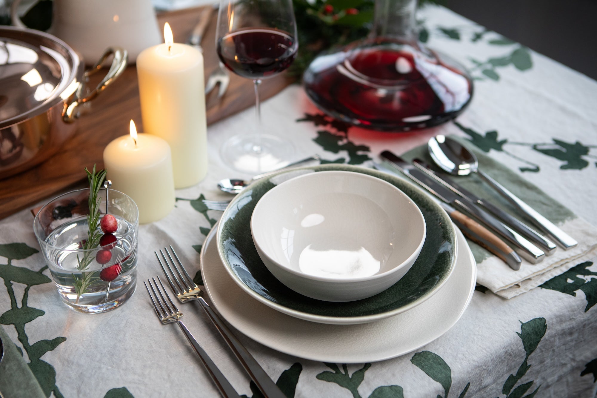 Pictured: Table setting featuring Jars Maguelone plates and bowls.