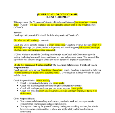 coaching client contract template