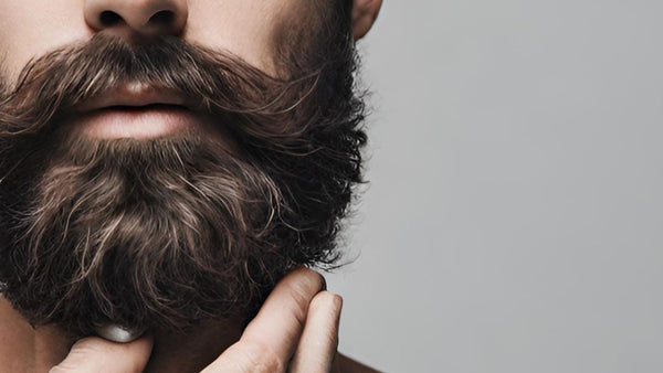 A very decent dark beard and moustache shown on a man's face from nose to neck