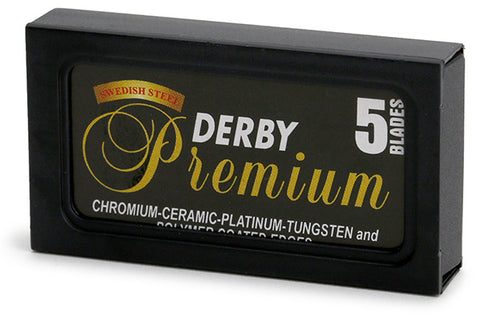 Derby Premium double edge razor blades in a pack of 5