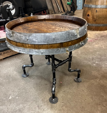 Carrey Mammenga's Table with Barrel Top and PIPE DECOR PIPE Leg