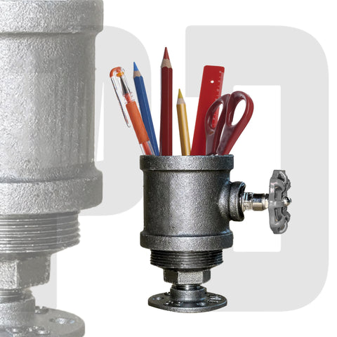 pencil holder made of fittings and pipe and spigot handles