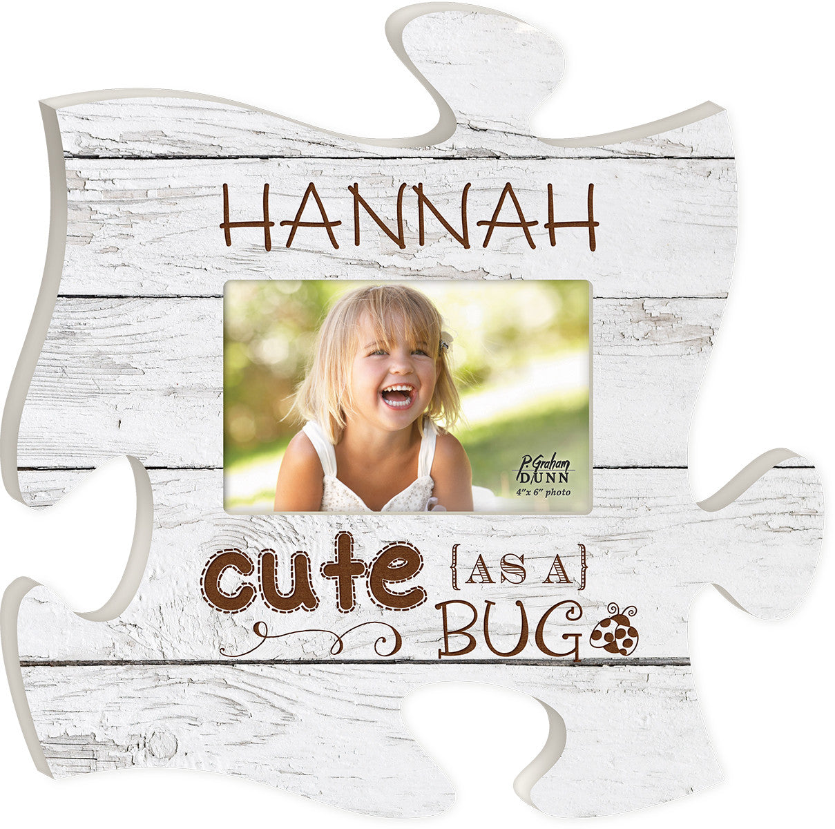 Personalized White Faux Wood Puzzle Piece Photo Frame (4x6 Photo) - P Graham Dunn product image