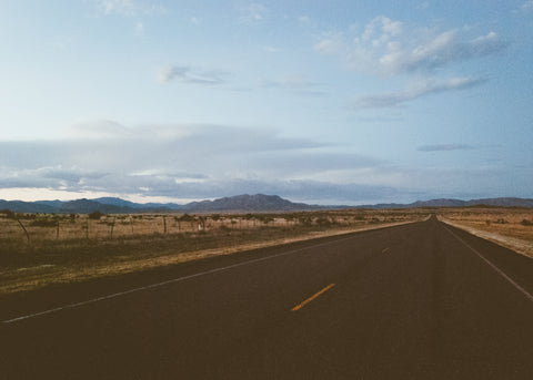 The surrounding mountains north of Big Bend National Park on the highway at dusk. 