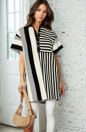 Mixed Stripe Collared Dress - shop hey daisy!
