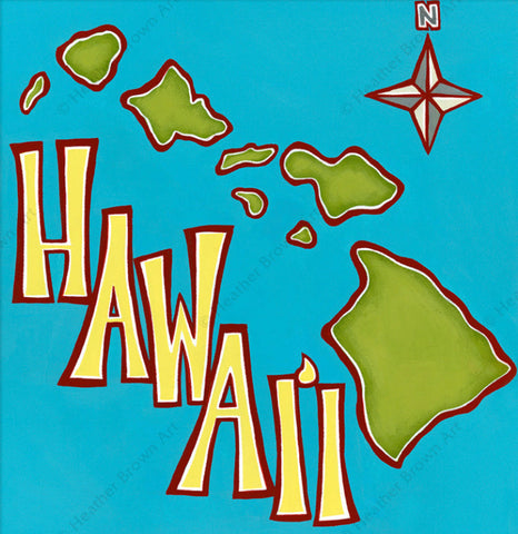 Illustrative Hawaii Map painting by Heather Brown Surf Art