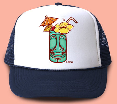 Tiki Mug Embroidered Hat - Heather Brown Art