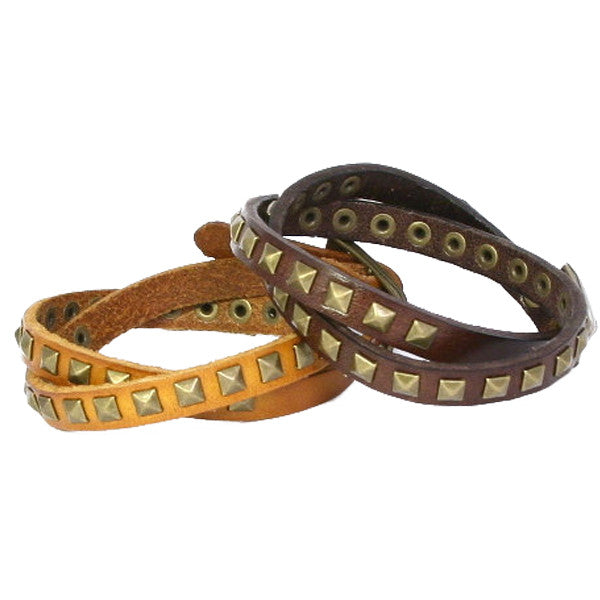 Studded Leather Wrap Bracelet with Cone Shaped Studs. Buckle Closure ...