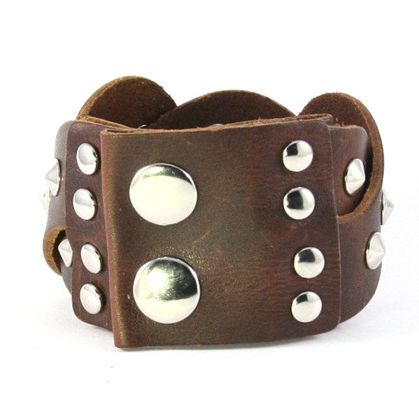 Intertwined Leather Bracelet with Conical Metal Studs. Snap Closure ...