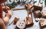 houten blokken set, handgemaakt bijzonder speelgoed, uniek duurzaam en eco