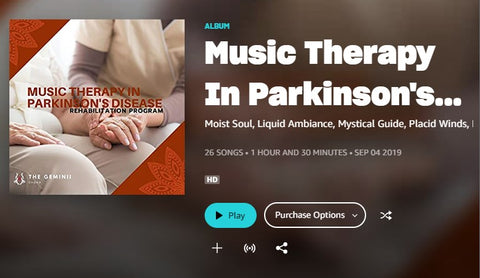 A screenshot of Music Therapy in Parkinsion's from Amazon music website. 