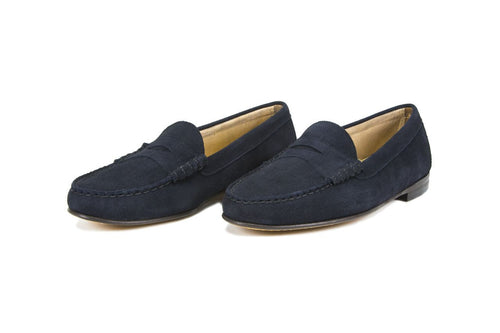 mens blue suede penny loafers