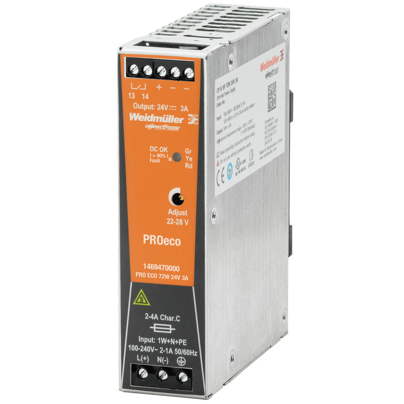 Buy Weidmuller PRO ECO 240W 24V 10A Din Rail Mount PSU - 1469490000 Online