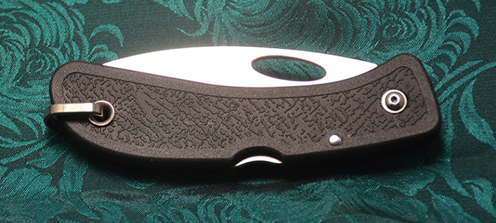 Boye Cobalt Open Thumb Hole Lockback Folding Pocket Knife with Black Handle.