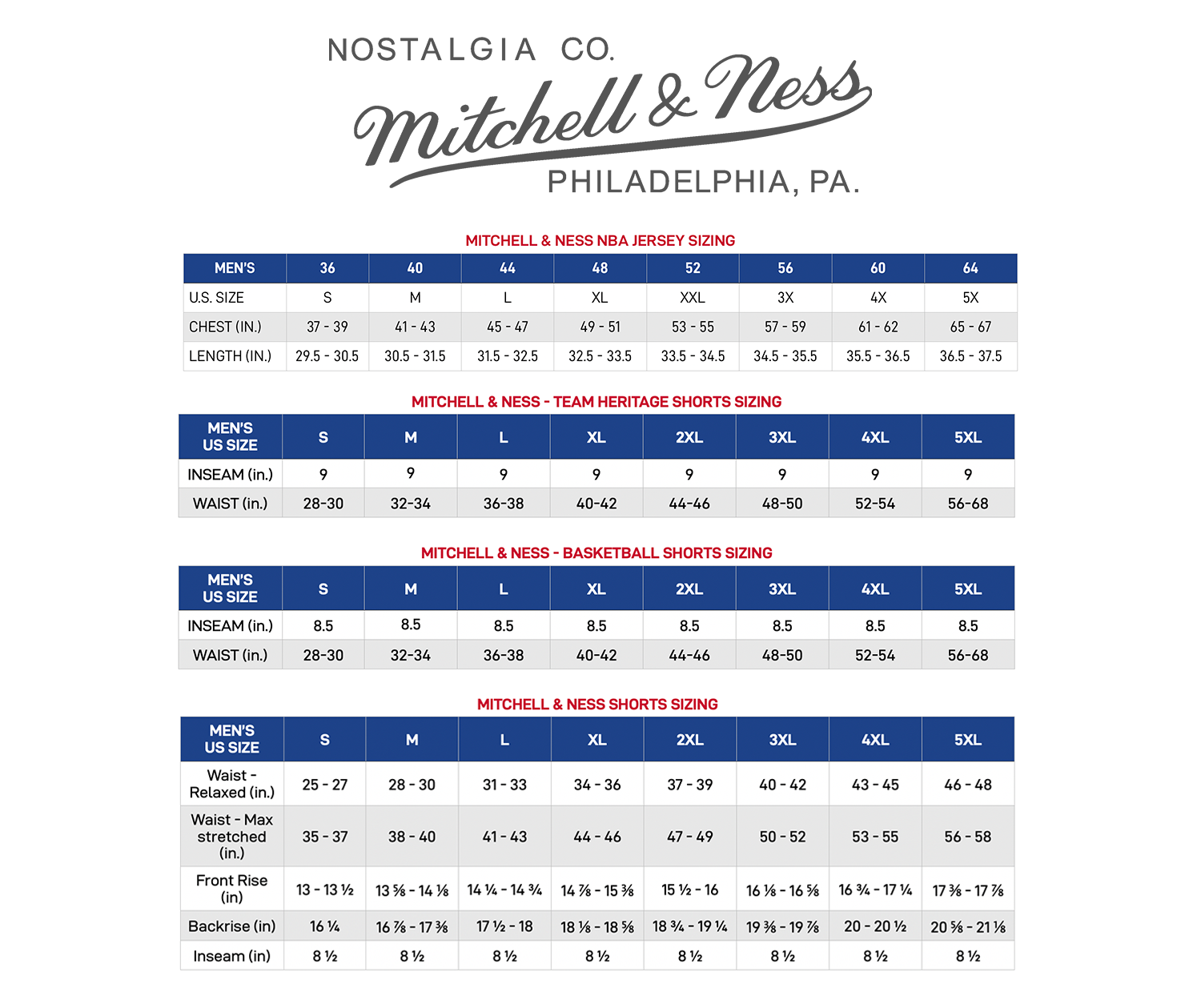 Size Chart – NBA Store Philippines