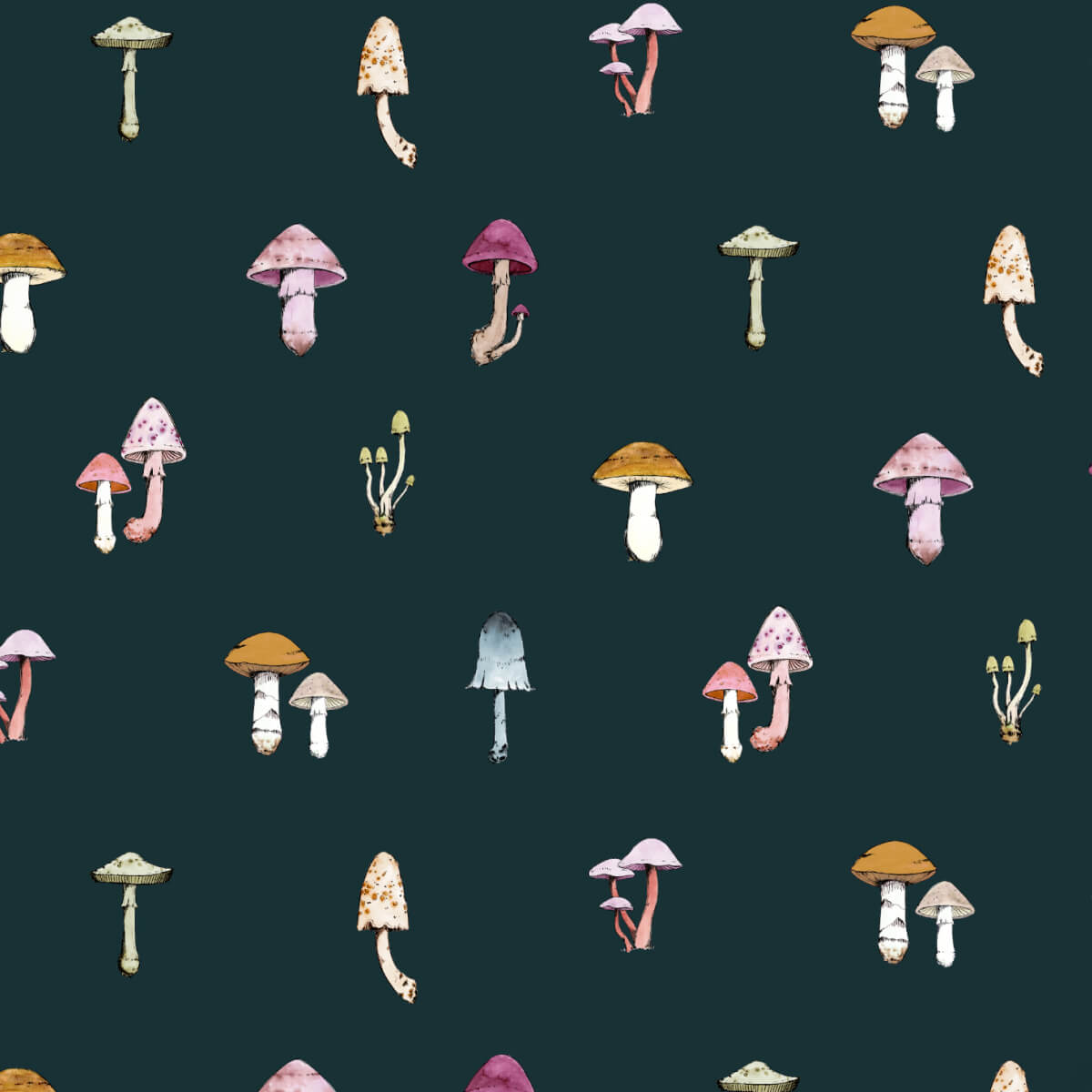 Mushrooms Dirty Teal Wallpaper