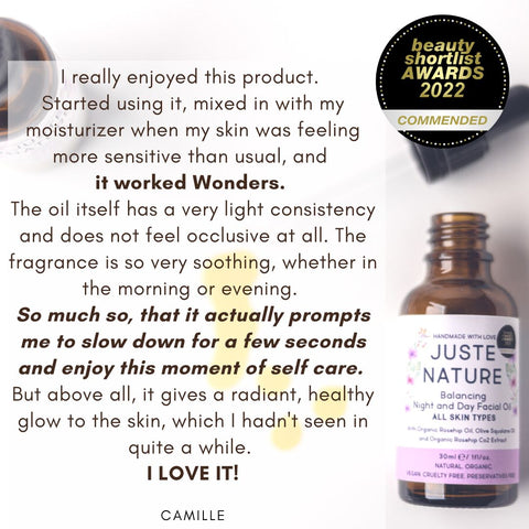 photo of customer review for Juste Nature facial oil