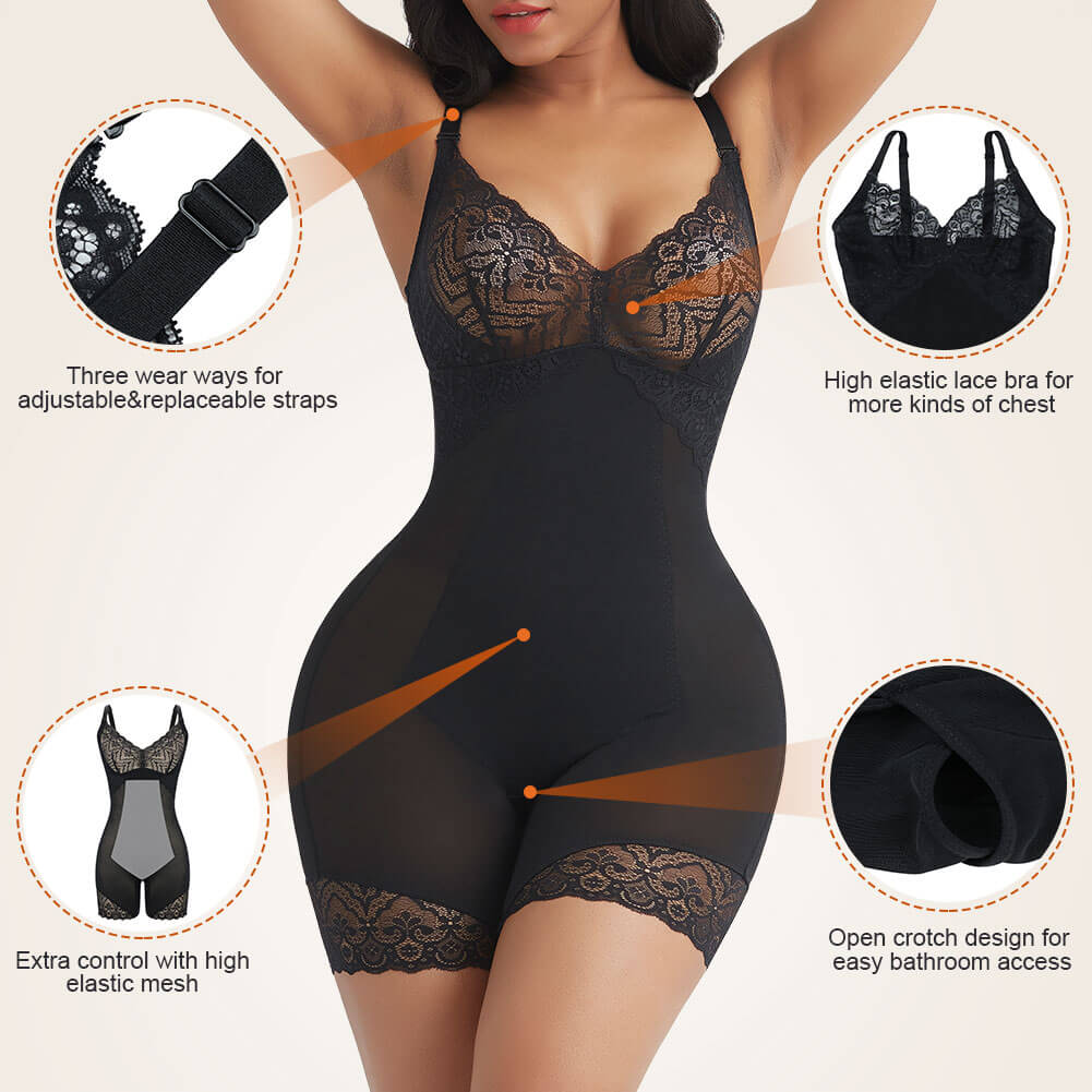 Sculptshe Open Crotch Lace Bodysuit Shapewear