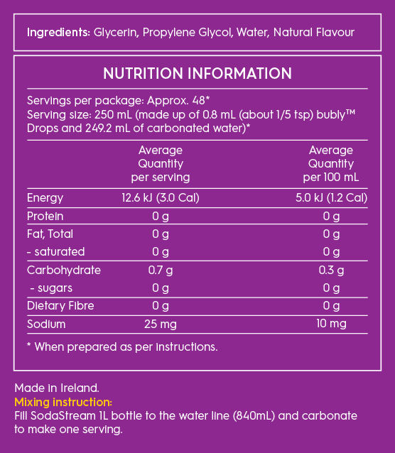 passionfruit bubly drops™ Nutrition Label