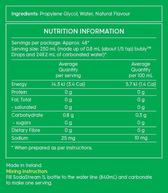 lime bubly drops™ Nutrition Label