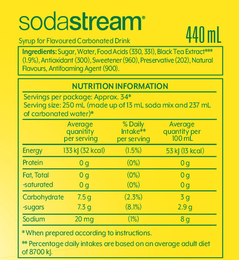 LIPTON ICE TEA LEMON Nutrition Label