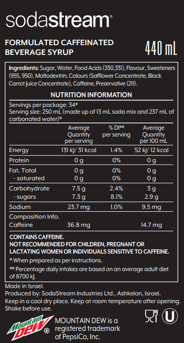 mountain dew Nutrition Label