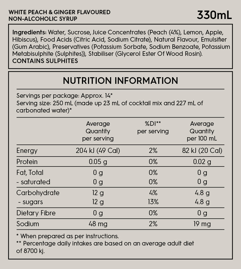  Crafted Mixers 3 Pack Nutrition Label
