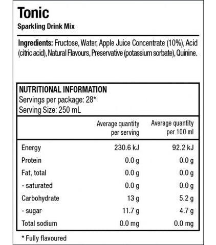 tonic water Nutrition Labe