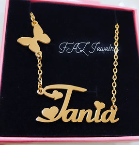 18K Custom Butterfly Charm Name Necklace