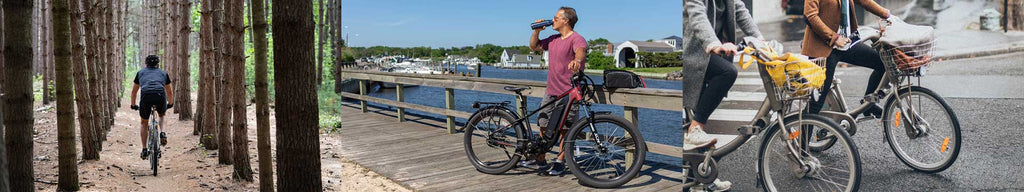 Montage of people on bicycles