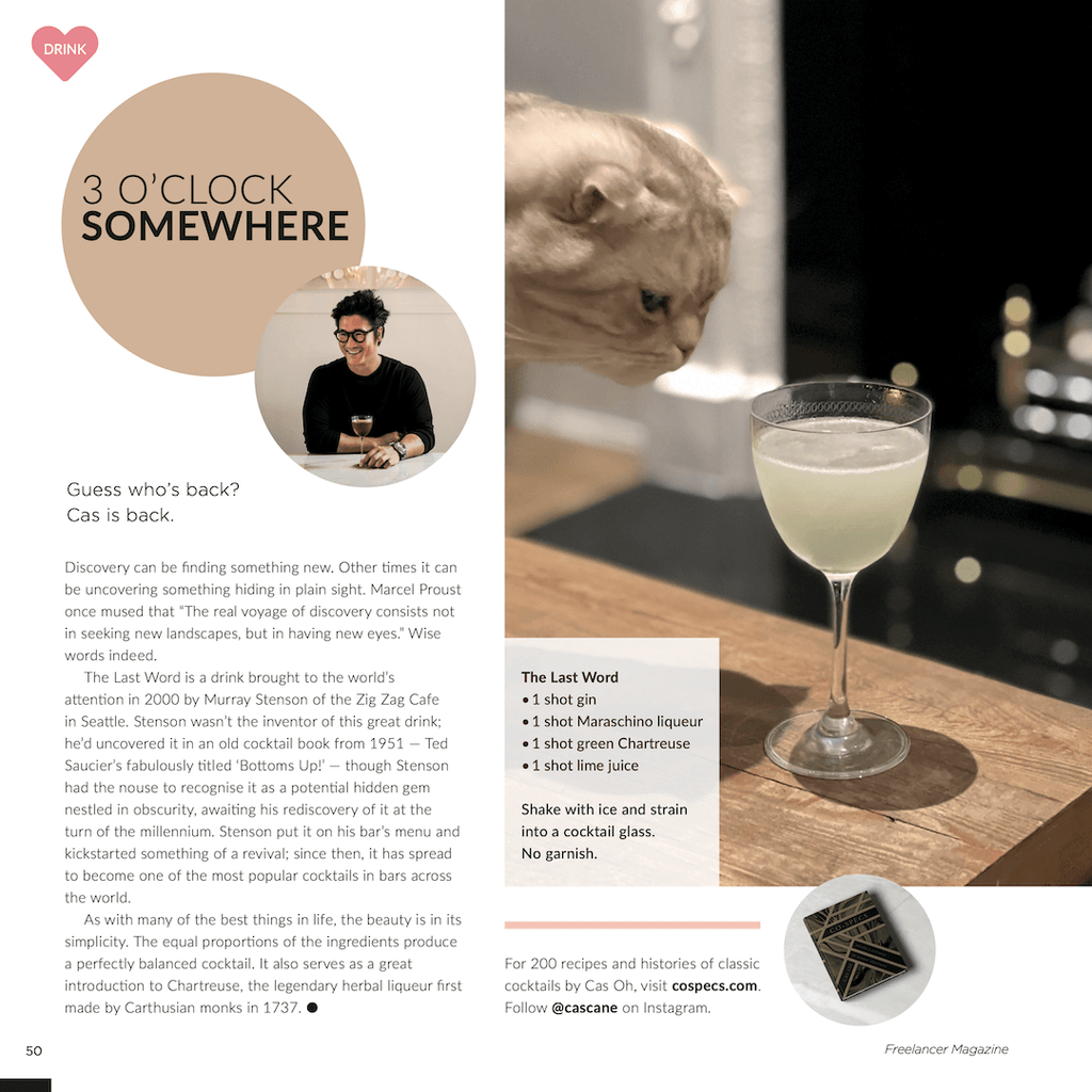 Cas Oh talks the Last Word cocktail with Freelancer Magazine