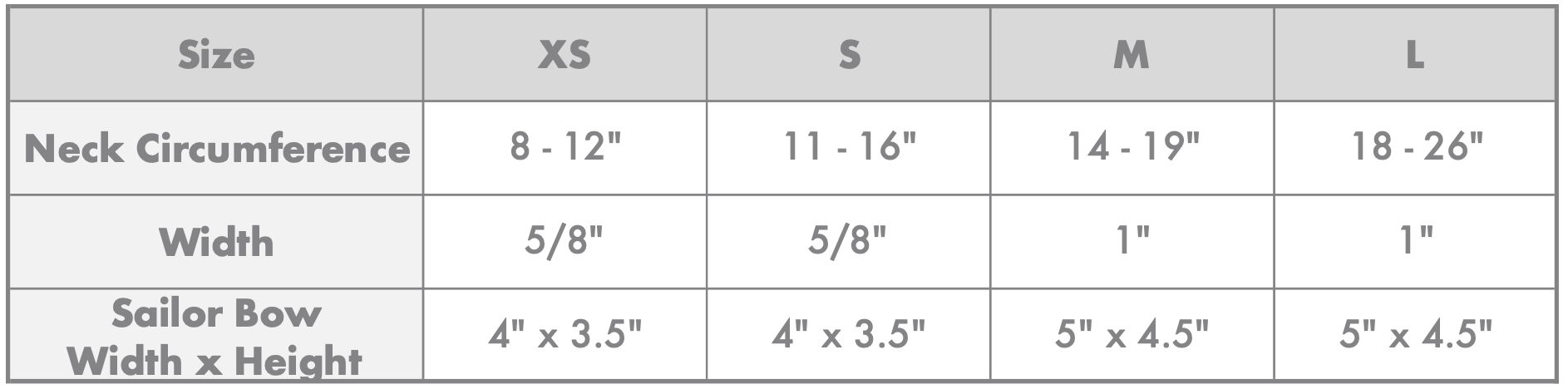 Dog Collar + Sailor Bow Size Guide