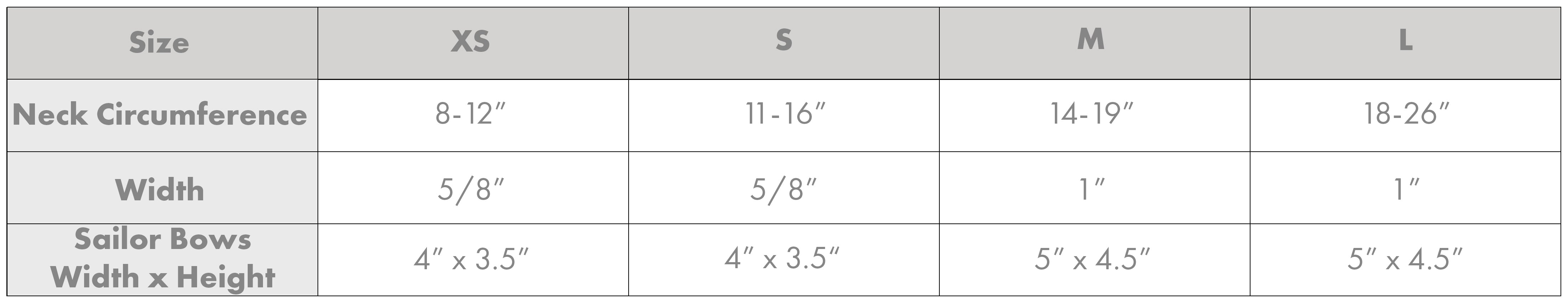 Dog Collar + Sailor Bow Size Guide