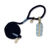 rope dog leash and aqua and blue plaid dog poop bag holder