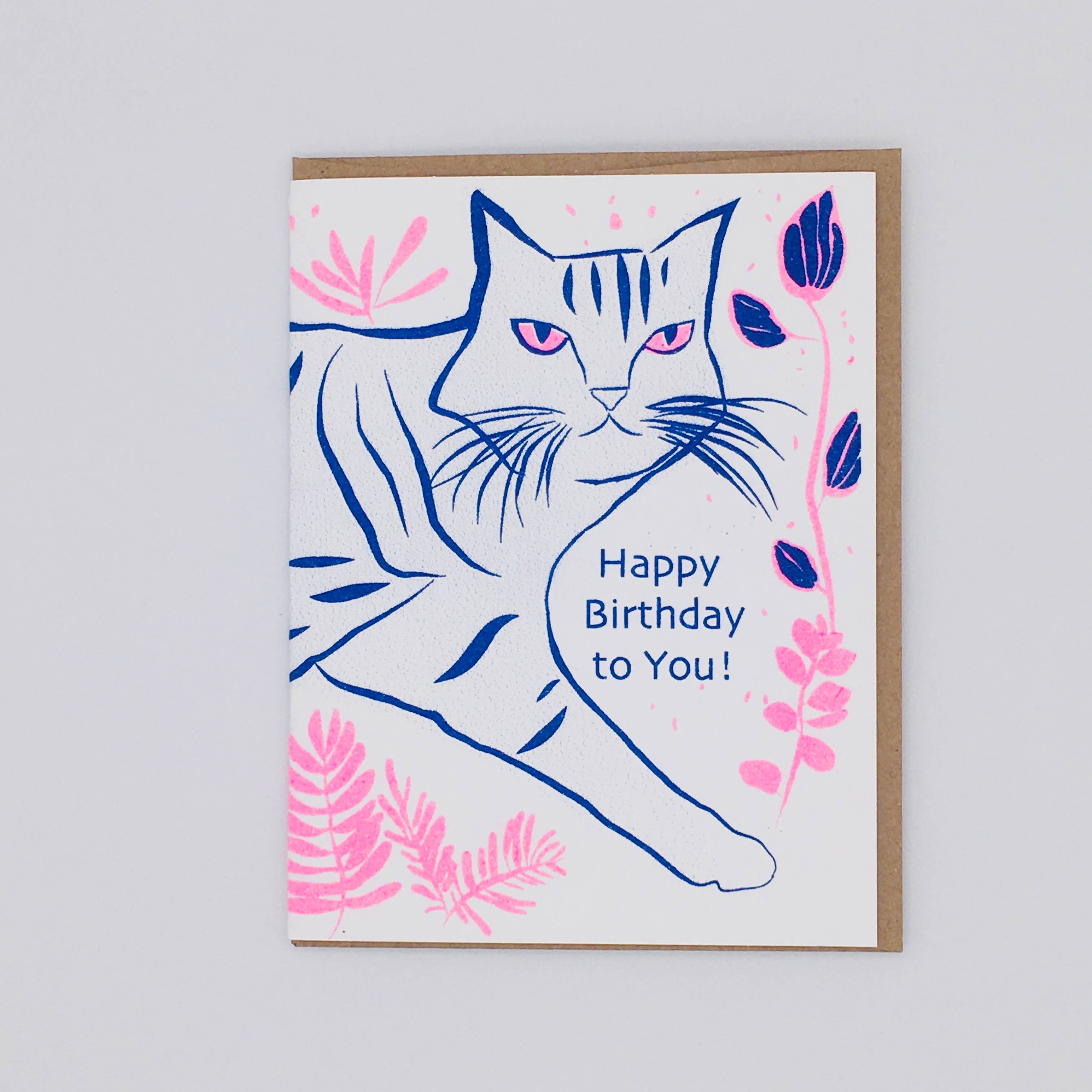 Loteria Press Happy Birthday To You Big Pink Cat Card