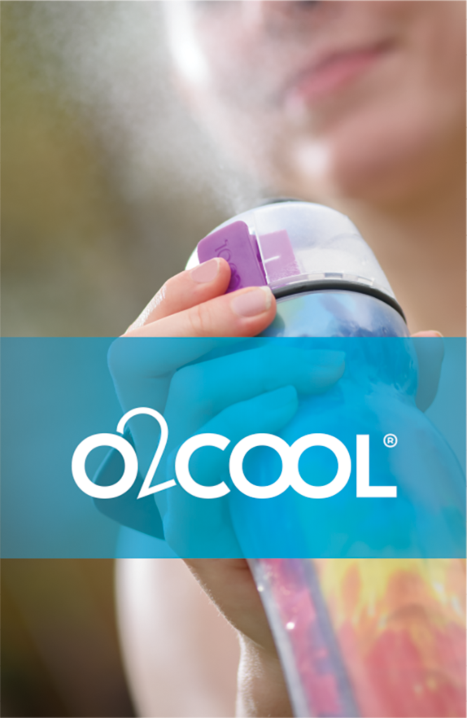 O2Cool misting fan and logo