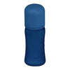 Front view of Navy Baby Bottle made from Glass with Silicone Cover with cap on, 8 oz.