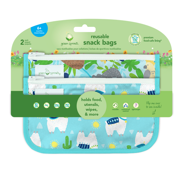 Green Sprouts 2-Pack Reusable Snack Bags in Aqua Llamas